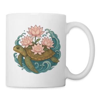Lotus-Schildkröte auf den Wellen des Ozeans - Tasse - Weiß - Rechts