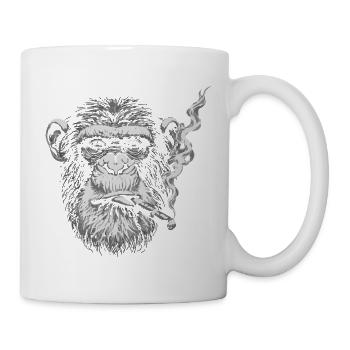 Portrait du chimpanzé fumant - Mug blanc - blanc - Droite