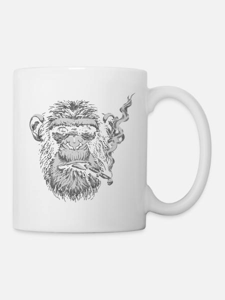 Schimpansen-Raucher-Porträt - Tasse - Weiß