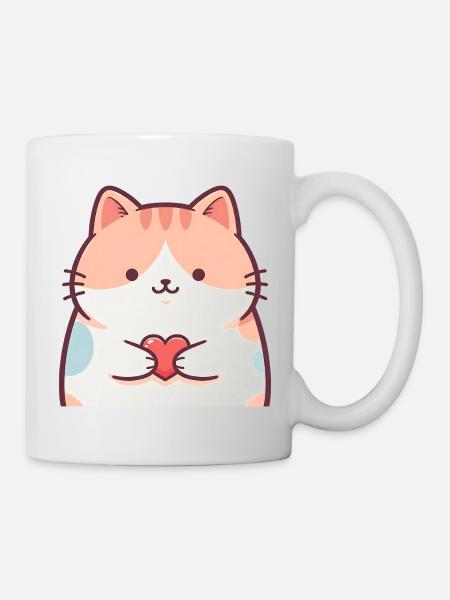Kuschelkätzchen Herz Cartoon Katze - Tasse - Weiß