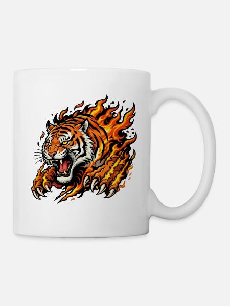 Flammentiger: Brennende Jagd - Tasse - Weiß