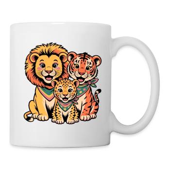 Löwe Tiger Leopard Freunde – Lustiges Tiermotiv - Tasse - Weiß - Rechts