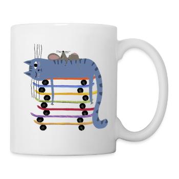 Blue Cat sur des skateboards - Mug blanc - blanc - Droite