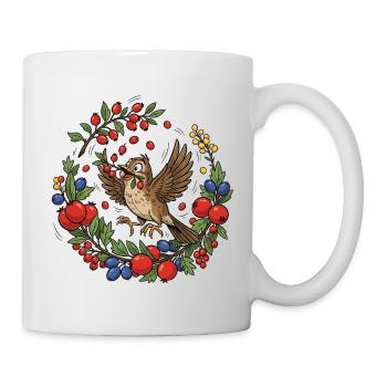 Oiseau joyeux dans une couronne de baies - Mug blanc - blanc - Droite