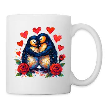 Wasserfarbene Pinguine der Liebe - Tasse - Weiß - Rechts