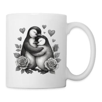 Umarmende Pinguine mit Rosen - Tasse - Weiß - Rechts