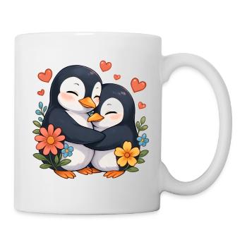 Câlin câlin de pingouin avec des fleurs - Mug blanc - blanc - Droite