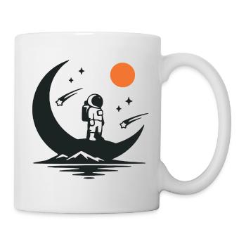 Minimalistischer Astronaut auf der Mondsichel - Tasse - Weiß - Rechts