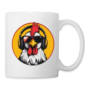 Pop Art Rooster with Headphones Sunglasses Fun Chicken - Mug - white - Right