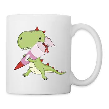 DINO mit rosa Schultüte, Schule - Tasse - Weiß - Rechts