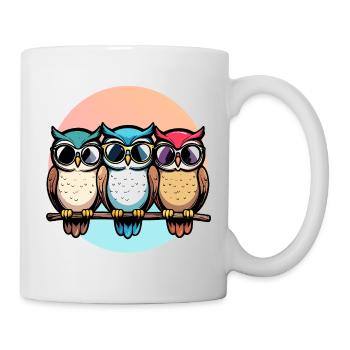 Drei coole Eulen mit Sonnenbrille bunt Eulen Motiv - Tasse - Weiß - Rechts
