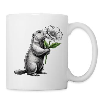 Murmeltier mit Blume - Tasse - Weiß - Rechts
