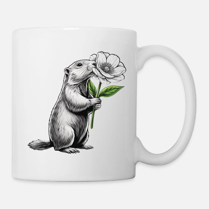 Murmeltier mit Blume - Tasse - Weiß