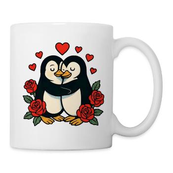 Des manchots câlins avec un cœur de rose - Mug blanc - blanc - Droite