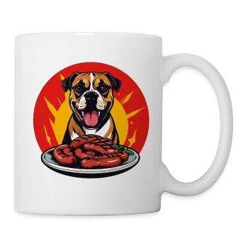Dog with sausage plate fun grilling sausages motif - Mug - white - Right