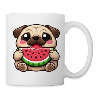 Dessin animé mignon de chien carlin Kawaii Melon Summer - Mug blanc - blanc - Droite
