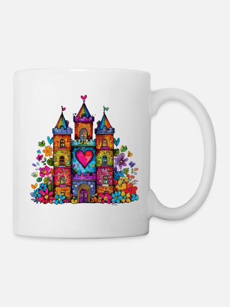 Regenbogenherz Schloss - Tasse - Weiß