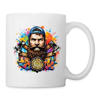 Graffiti Holzfäller mit Doppelaxt  - Tasse - Weiß - Rechts