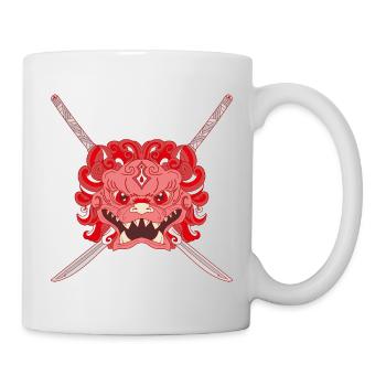 Lion chinois rouge et katanas croisés - Mug blanc - blanc - Droite
