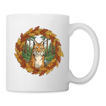 Herbstlicher Luchs im Waldkranz - Tasse - Weiß - Rechts