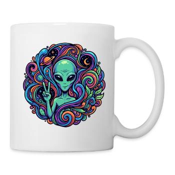 Außerirdischer Peace Zeichen psychedelisch Alien - Tasse - Weiß - Rechts