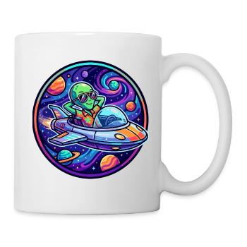 Alien im Raumschiff macht Urlaub Spaß Kosmos Motiv - Tasse - Weiß - Rechts