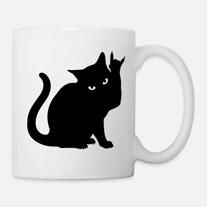Black Cat – Devil Horns Silhouette - Mug - white