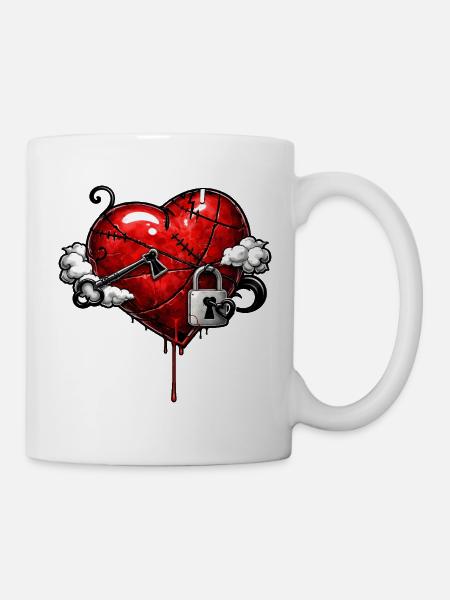 Vernarbtes Herz mit Schloss - Tasse - Weiß