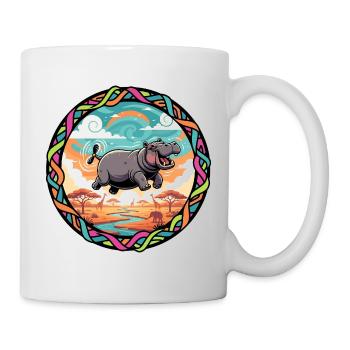 Witziger Hippo fliegendes Nilpferd bunt Savanne  - Tasse - Weiß - Rechts