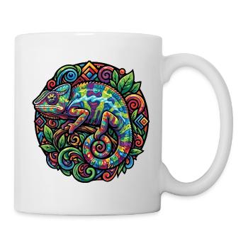 Buntes Chamäleon gut getarnt Blätter Kreis Motiv - Tasse - Weiß - Rechts