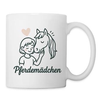 Pferdemädchen und Pferdefreund Linienkunst - Tasse - Weiß - Rechts