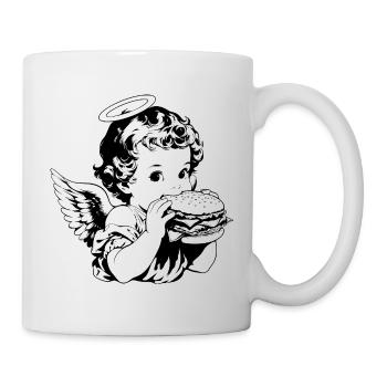 Burger Engel – Cherub isst Hamburger Vintage - Tasse - Weiß - Rechts
