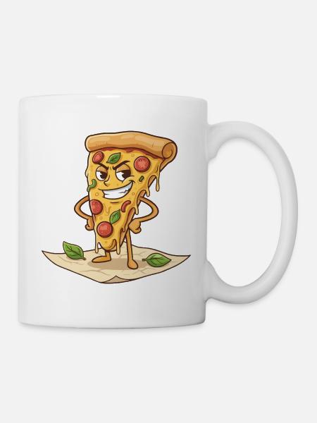 Freches Pizzastück Cartoon - Tasse - Weiß