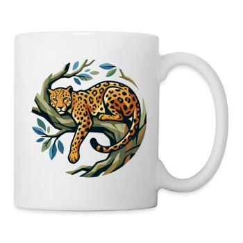 Leopard in a wreath of trees lying on a branch leopard motif - Mug - white - Right