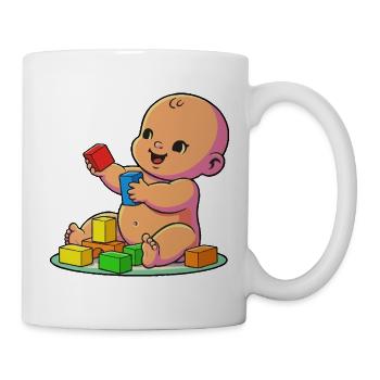 Lächelndes Baby mit bunten Blöcken - Tasse - Weiß - Rechts