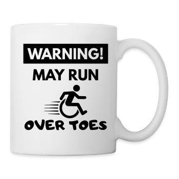 Attention ! Un utilisateur de fauteuil roule sur les orteils # - Mug blanc - blanc - Droite