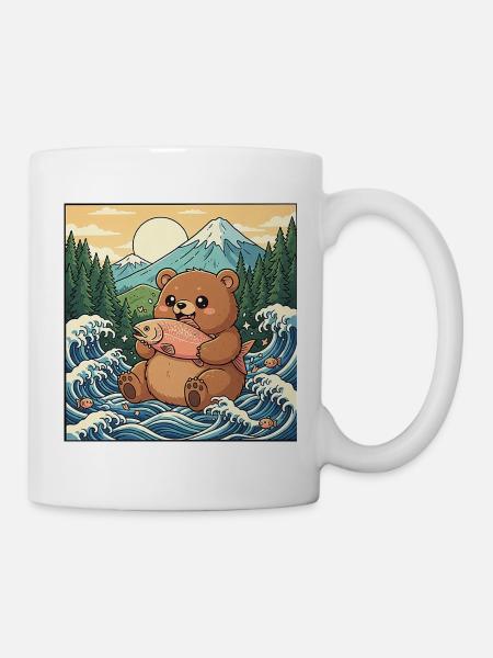 Kawaii Bär Lachs - Tasse - Weiß