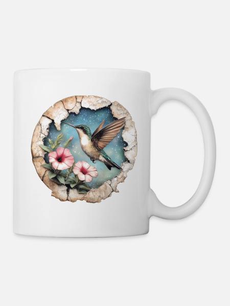 Kolibri mit Blüten - Tasse - Weiß