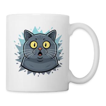 Überraschtes Katzenporträt mit Blitzen - Tasse - Weiß - Rechts