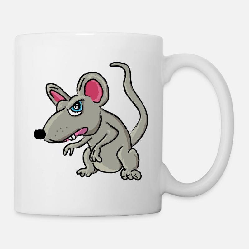 Playful Gray Rat Cartoon - Mug - white