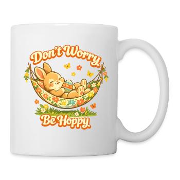 Cute Easter bunny with colorful egg and lettering - Mug - white - Right