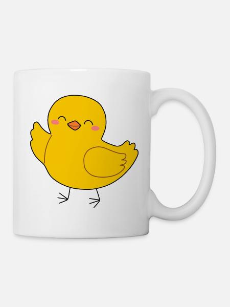 Cheerful Yellow Chick Cartoon - Kop/krus - hvid