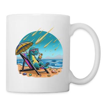 Dino with cocktail in the sunshine, meteorite hail - Mug - white - Right