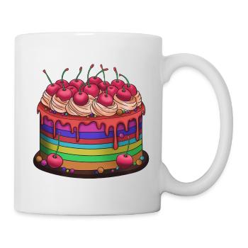 Regenbogenkuchen mit Kirschen - Tasse - Weiß - Rechts