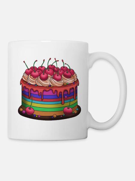 Regenbogenkuchen mit Kirschen - Tasse - Weiß