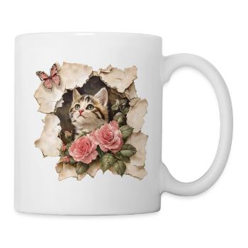 Chat au papillon - Mug blanc - blanc - Droite