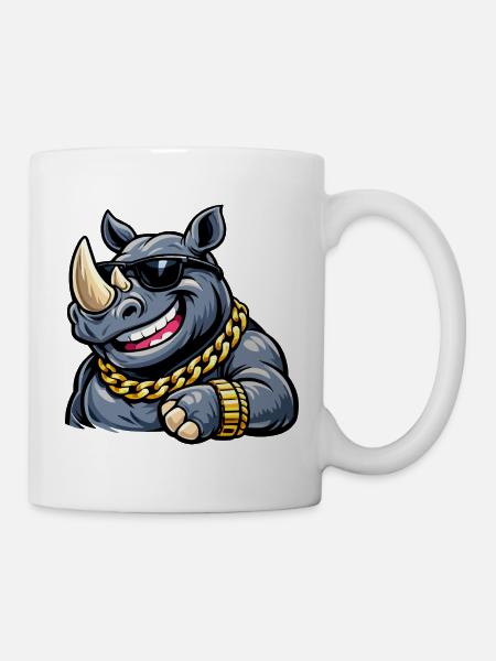 Rhino Streetstyle mit Goldkette - Tasse - Weiß