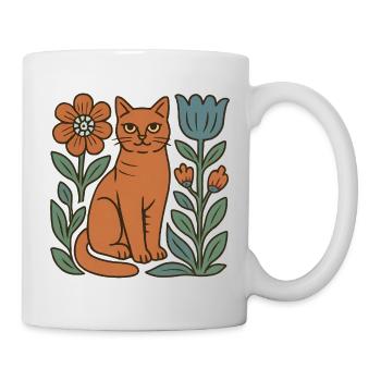 Katzen-Folk mit Blumenrahmen - Tasse - Weiß - Rechts
