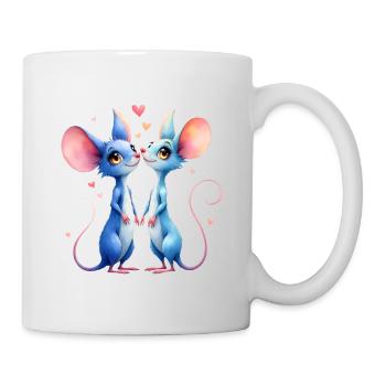 Blaue Mäuse verliebt - Tasse - Weiß - Rechts