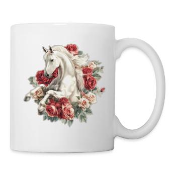 Pferd mit Rosen - Tasse - Weiß - Rechts